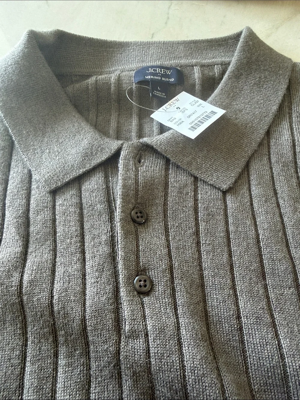 J Crew Classic Gray Ribbed Polo Sweater - Men